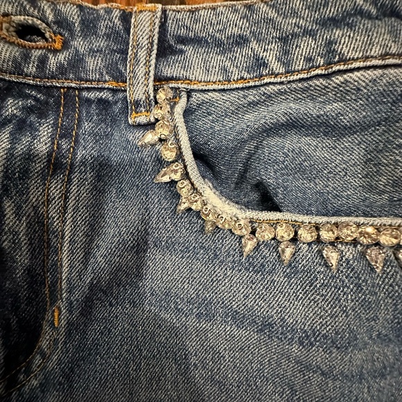 ANTHROPOLOGIE rhinestone embellished Denim Blue Women's Shorts - Picture 2 of 6